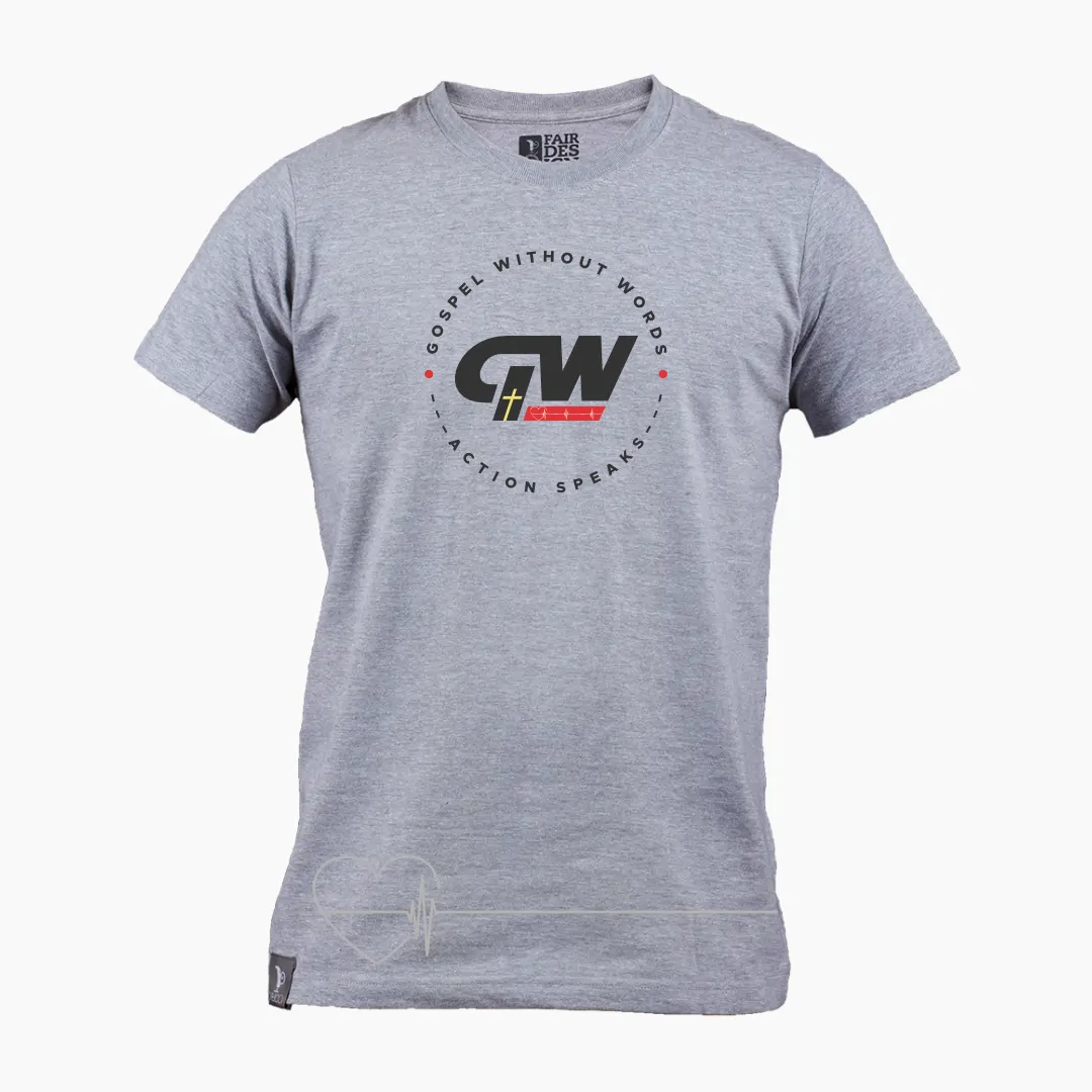 Grey shirt with circular logo centered
