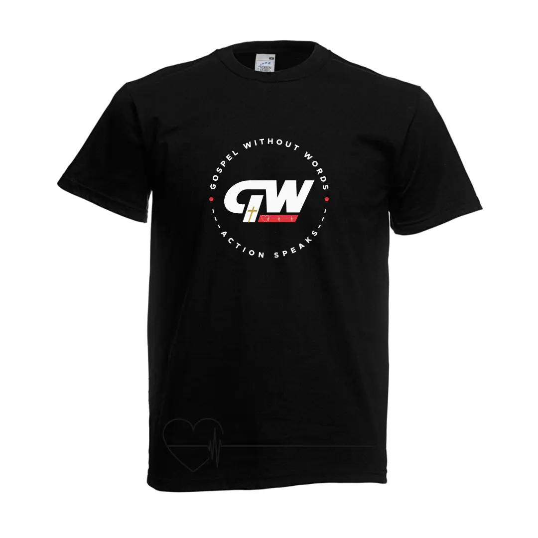 Black shirt with circular logo centered
