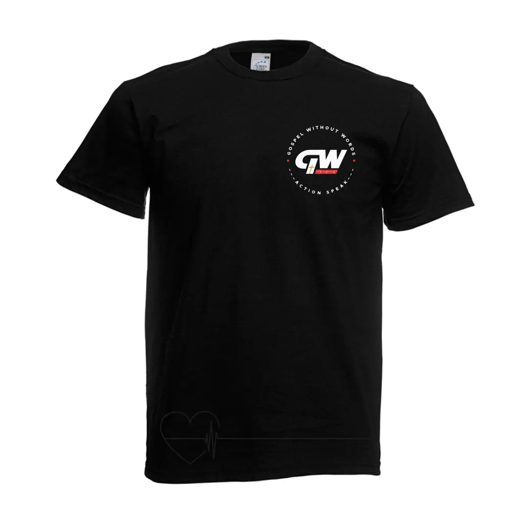 Black shirt with circular logo on pocket square